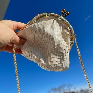 White Purse Vintage Python Snakeskin 80s Jeweled Chain Crossbody Strap Satchel